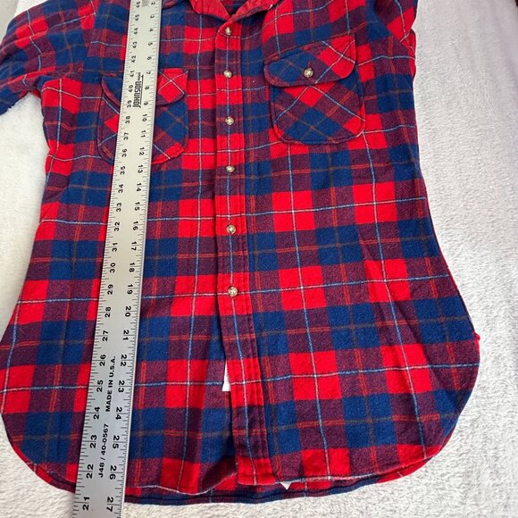 Vintage Pendleton Mens Red Blue Tartan Plaid Wool Button Up Shirt Medium Pockets - Picture 9 of 9